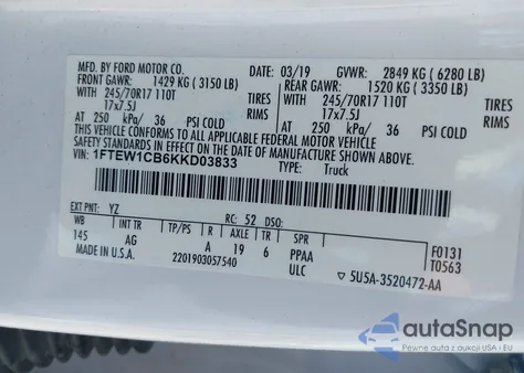 2019 Ford F-150 Xl from USA, damaged, VIN 1FTEW1CB6KKD03833